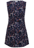 Cotton corduroy sleeveless tunic with fun retro floral print on a dark base