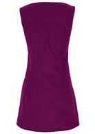 Back mannequin photo of cotton corduroy sleeveless tunic in plum purple colour