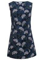 Floral white and green yarrow print on a blue base, 100% cotton corduroy tunic