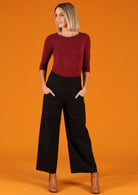 Remi Pant wide hight waistband wide leg side zipper pockets 100% cotton black | Karma East Australia