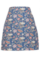 Back view of mid length cotton reversible skirt featuring two gorgeous floral prints and a side zipper