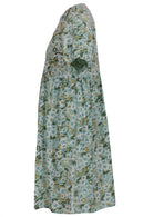 100% cotton dress in sage green based floral print with pockets.