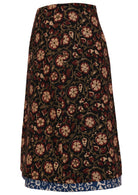 Mid length reversible skirt in beautiful black sahira print with the pop of blue printed band on the base.