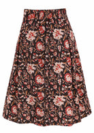 Floral printed knee length cotton skirt with belt loops and elastic at back of the waist