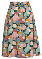 Pastel print cotton knee length skirt with belt loops and elastic in the centre back