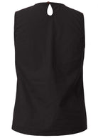 Sleeveless cotton top in plain black with piping details and keyhole button at back of the neck