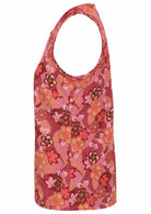 Cotton top with Japanese-style print in pink, maroon, brown, peach, and khaki tones.