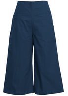 100% cotton, navy blue wide-leg pants 3/4 length with pockets