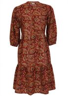 100% cotton relaxed fit, two tiered midi dress in red  based floral print.