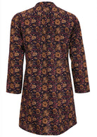 Back image of cotton long sleeve tunic in dark purple with small gathers in centre of back.