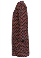 100% cotton A line tunic with long sleeves in dark purple based indian floral print.
