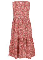 Pink Indian Cotton Floral Dress front view of ghost manequin image 