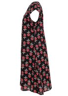 Side mannequin photo of cotton above knee dress with cap sleeves. 