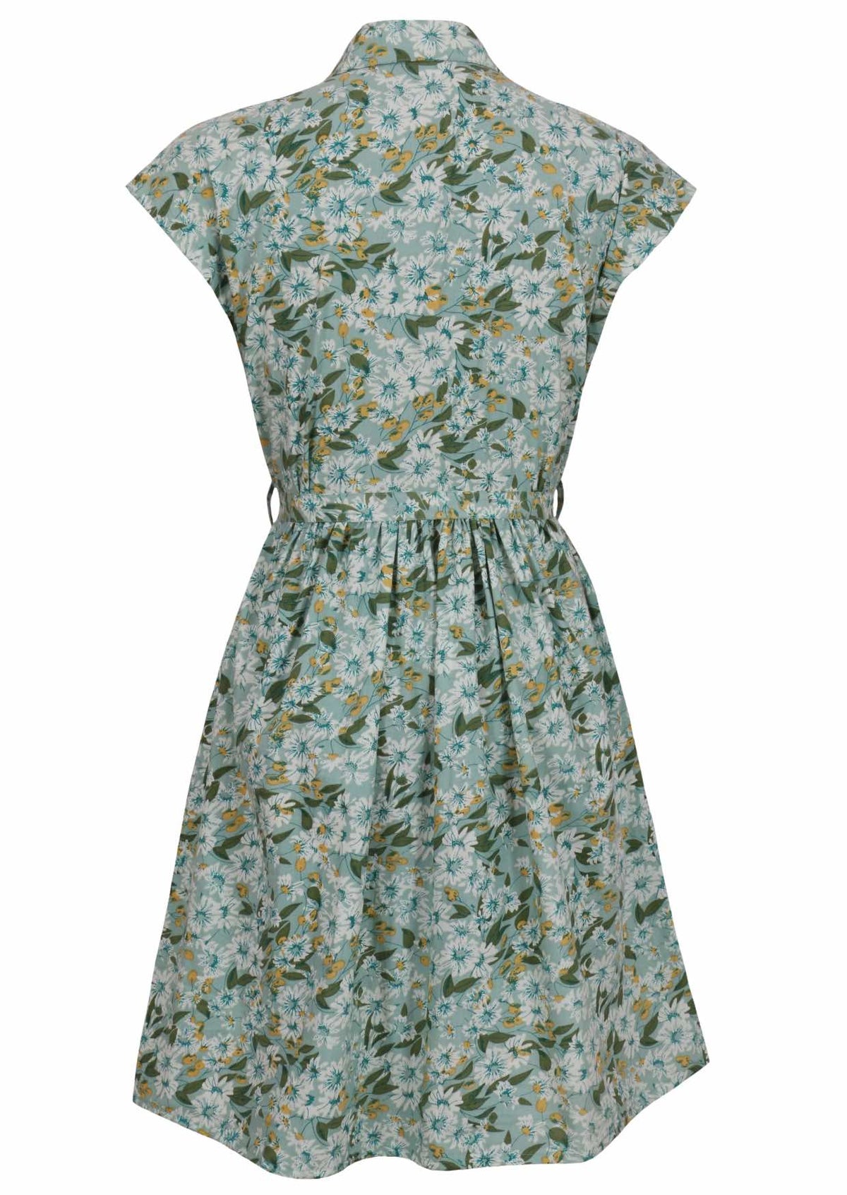 Back view cotton Ursula Dress in Daisy print on mannequin