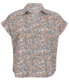 100% cotton floral printed relaxed fit cotton top with collar and short folded cuff sleeves