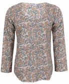 Lightweight 100% cotton top showcasing a simple round neckline, long sleeves and pleats across the bodice.