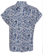 100% cotton floral printed relaxed fit cotton top with collar and short folded cuff sleeves