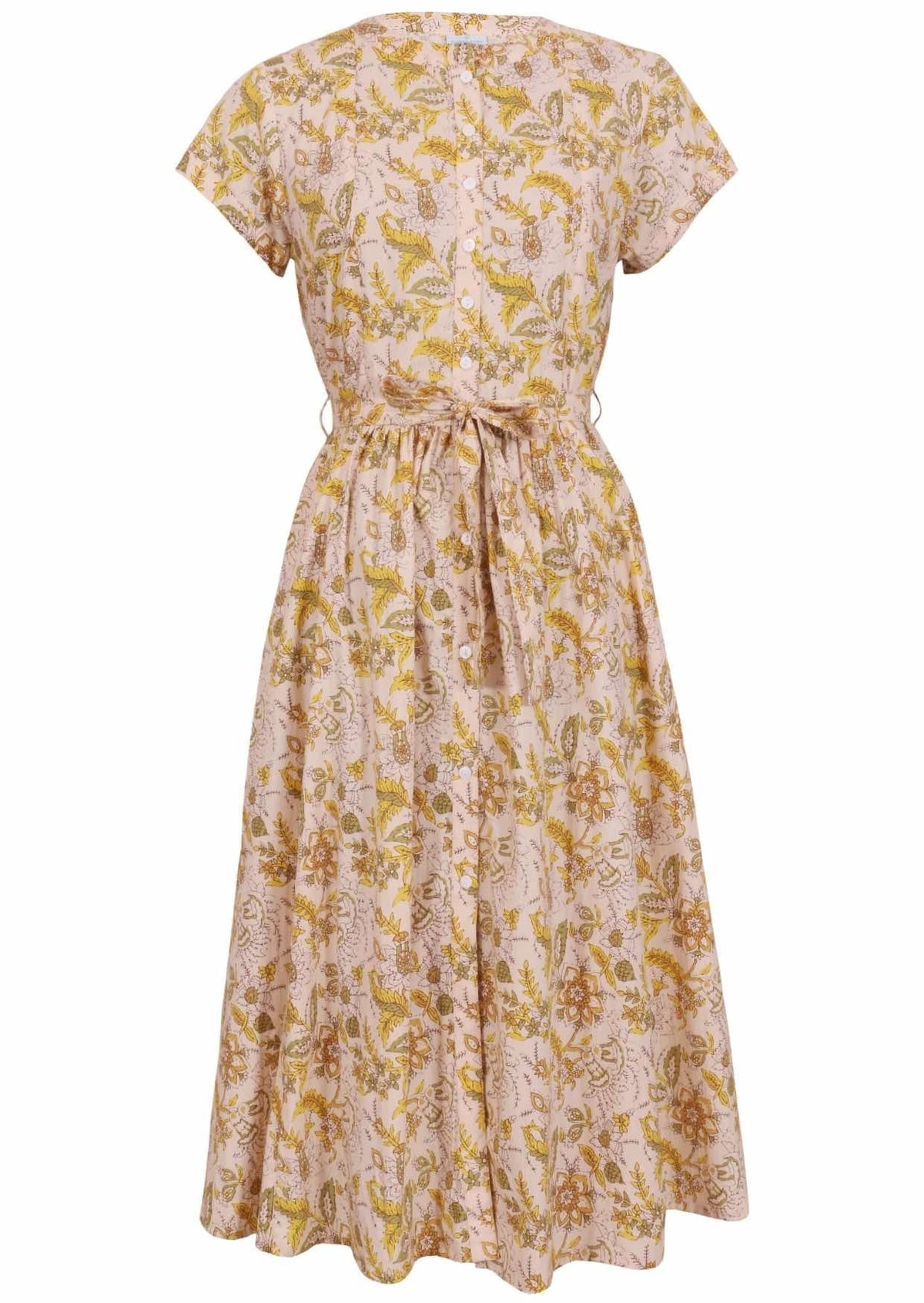 50's style cotton button through midi length dress with a waist tie