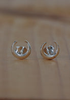 Sterling silver luna crescent stud earrings with 11mm post and butterfly backs