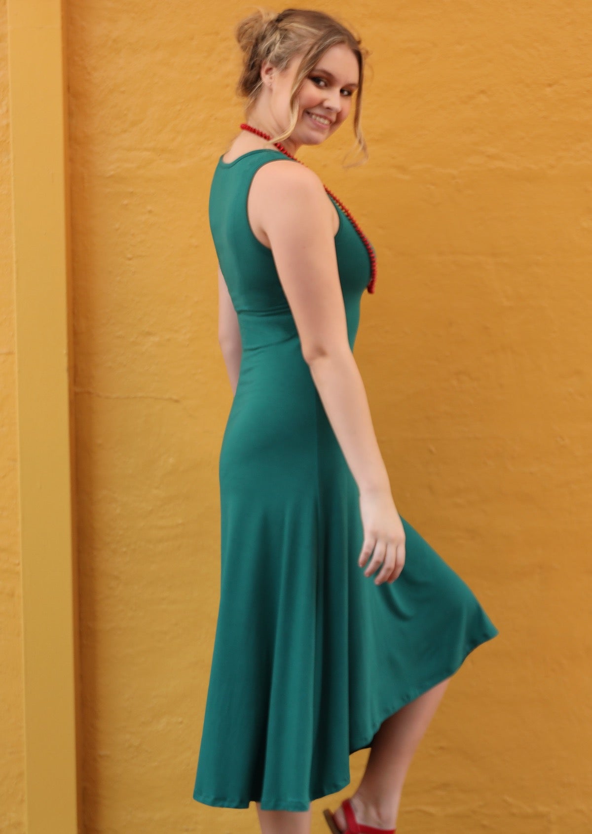 concave hem women's dress green