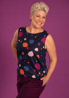 Round neck women's, sleeveless top designed in Australia.