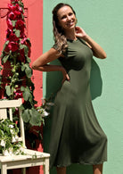 a-line skirt soft stretch midi dress olive