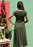 back view back seam stretch women's midi dress
