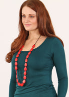 shaped natural carved wooden bead necklace red