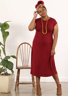 short sleeve round neck stretch rayon midi dress