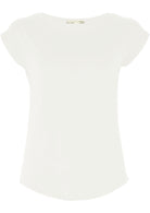 Front view women's white rayon jersey t-shirt.