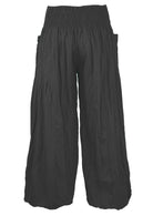 back view of cotton harem pants with elasticated back of waistband