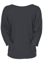 Back view loose fitted 3/4 sleeve grey women's top