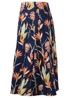 Side view of floral cotton skirt with side zipper