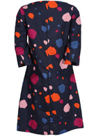 Back image of 100% cotton dress with designer cuffed 3/4 sleeves and pockets.