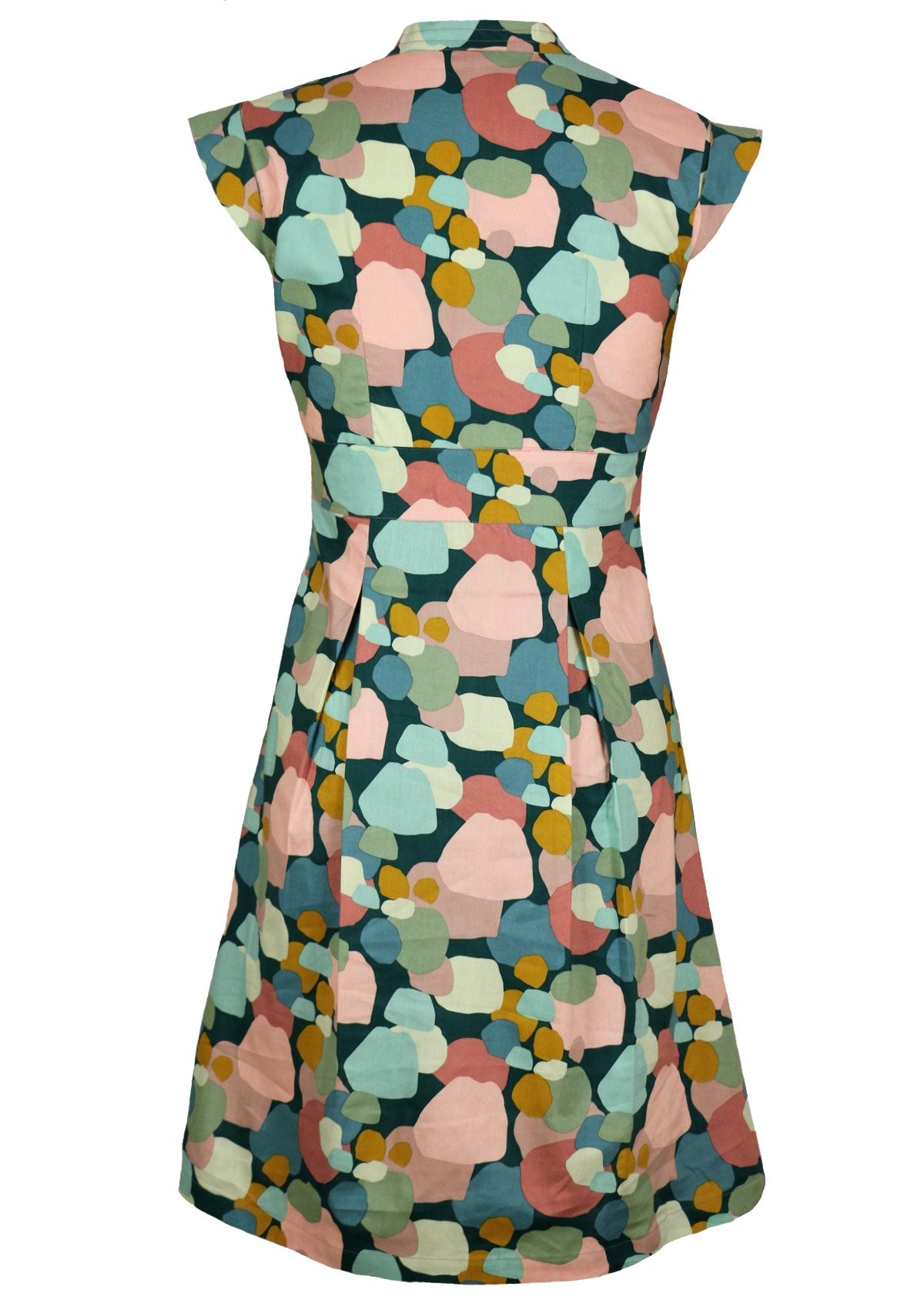 Back view retro style cotton dress with fitted waistband