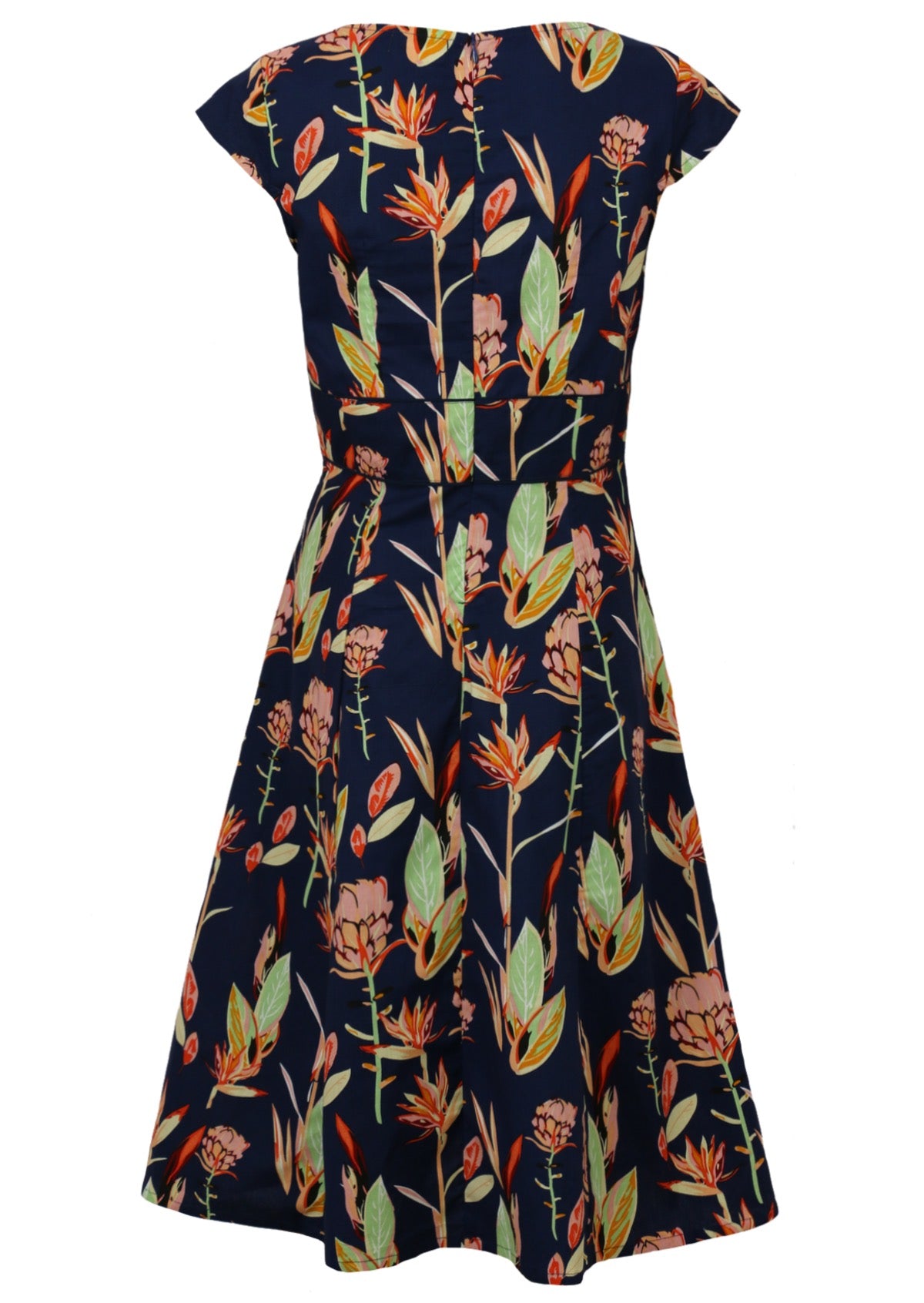 Back View Cotton Womens Dress with Back Zipper, cap sleeves and pockets 