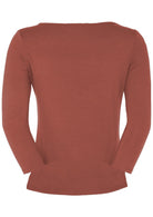 Back view of women's rayon boat neck terracotta pink 3/4 sleeve top.